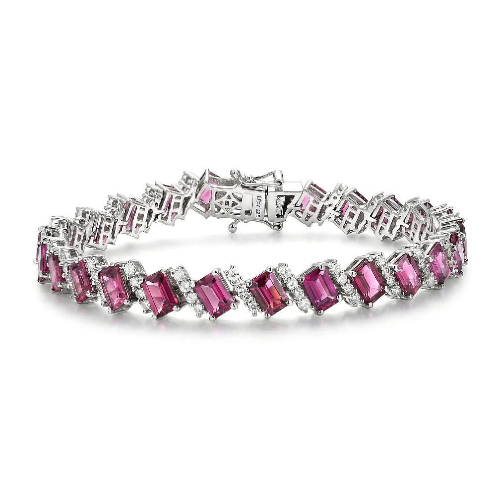 D'Joy AAA Radiant Ember Garnet and White Zircon 20.70 ctw Bracelet in Rhodium Over Sterling Silver (7.25 In)