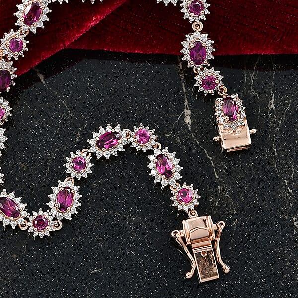 D’Joy AAA Radiant Ember Garnet And White Zircon 7.75 Ctw Celestial Starburst Bracelet In 18K Vermeil Rose Gold Over Sterling Silver (7.25 In)