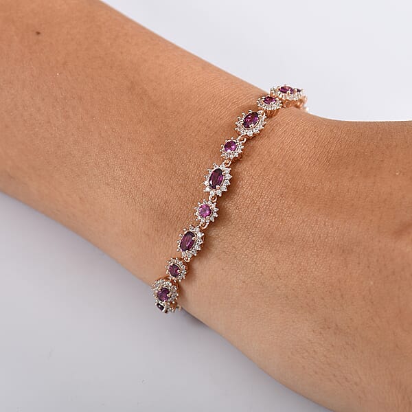 D’Joy AAA Radiant Ember Garnet And White Zircon 7.75 Ctw Celestial Starburst Bracelet In 18K Vermeil Rose Gold Over Sterling Silver (7.25 In)