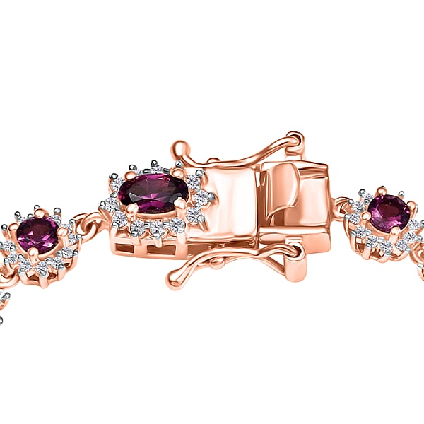 D’Joy AAA Radiant Ember Garnet And White Zircon 7.75 Ctw Celestial Starburst Bracelet In 18K Vermeil Rose Gold Over Sterling Silver (7.25 In)
