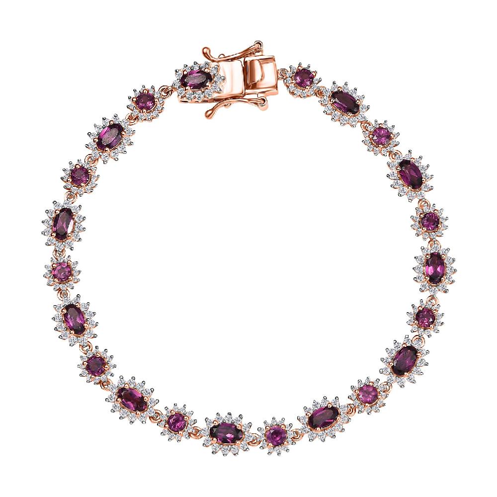 D’Joy AAA Radiant Ember Garnet and White Zircon 7.75 ctw Celestial Starburst Bracelet in 18K Vermeil Rose Gold Over Sterling Silver (7.25 In)