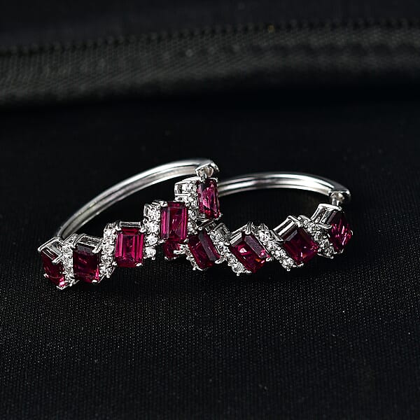 D'Joy AAA Radiant Ember Garnet And White Zircon 8.00 Ctw Earrings In Rhodium Over Sterling Silver