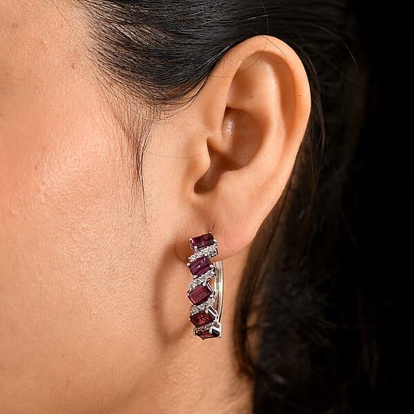 D'Joy AAA Radiant Ember Garnet And White Zircon 8.00 Ctw Earrings In Rhodium Over Sterling Silver