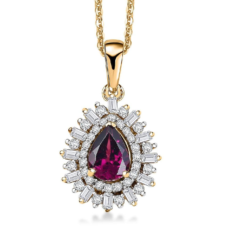 D'Joy AAA Radiant Ember Garnet White Zircon 1.60 ctw Pendant Necklace in 18K Vermeil Yellow Gold Over Sterling Silver 20 Inches