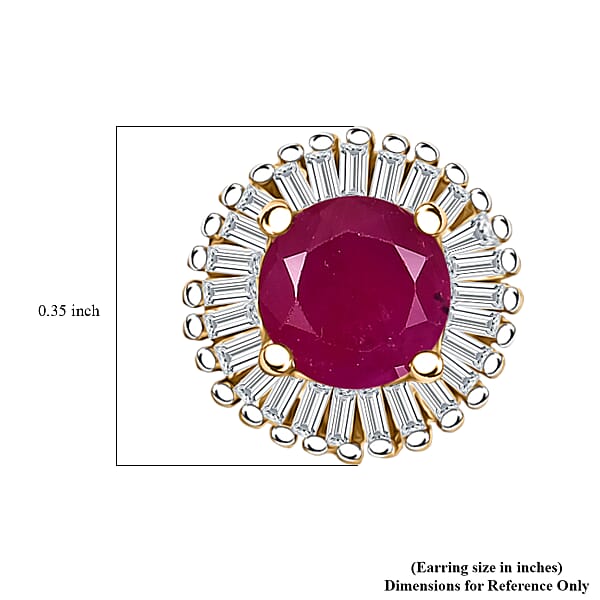 D'Joy AAA Royal Ruby And Diamond 1.75 Ctw Stud Earrings In 18K Vermeil Yellow Gold Over Sterling Silver