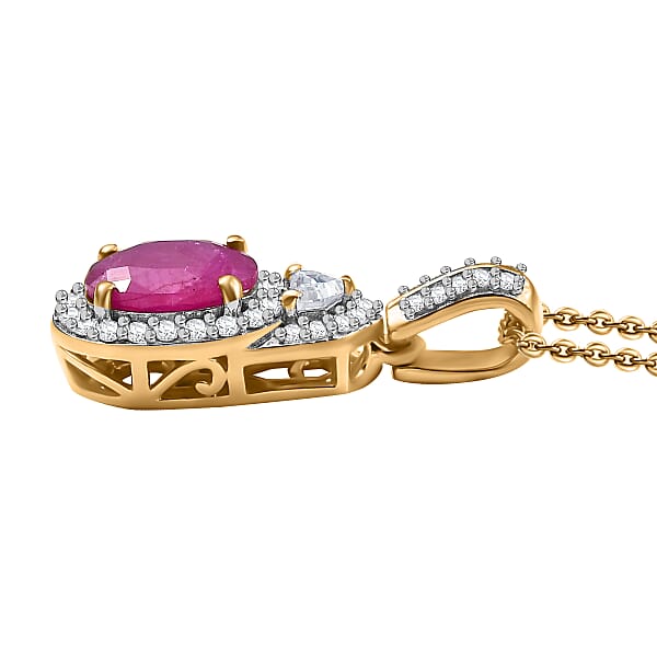 D'Joy AAA Royal Ruby And Moissanite 2.20 Ctw Pendant Necklace 20 Inches In 18K Vermeil Yellow Gold Over Sterling Silver