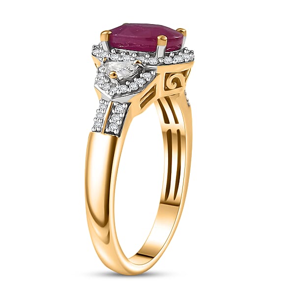 D'Joy AAA Royal Ruby And Moissanite 2.35 Ctw Ring In 18K Vermeil Yellow Gold Over Sterling Silver
