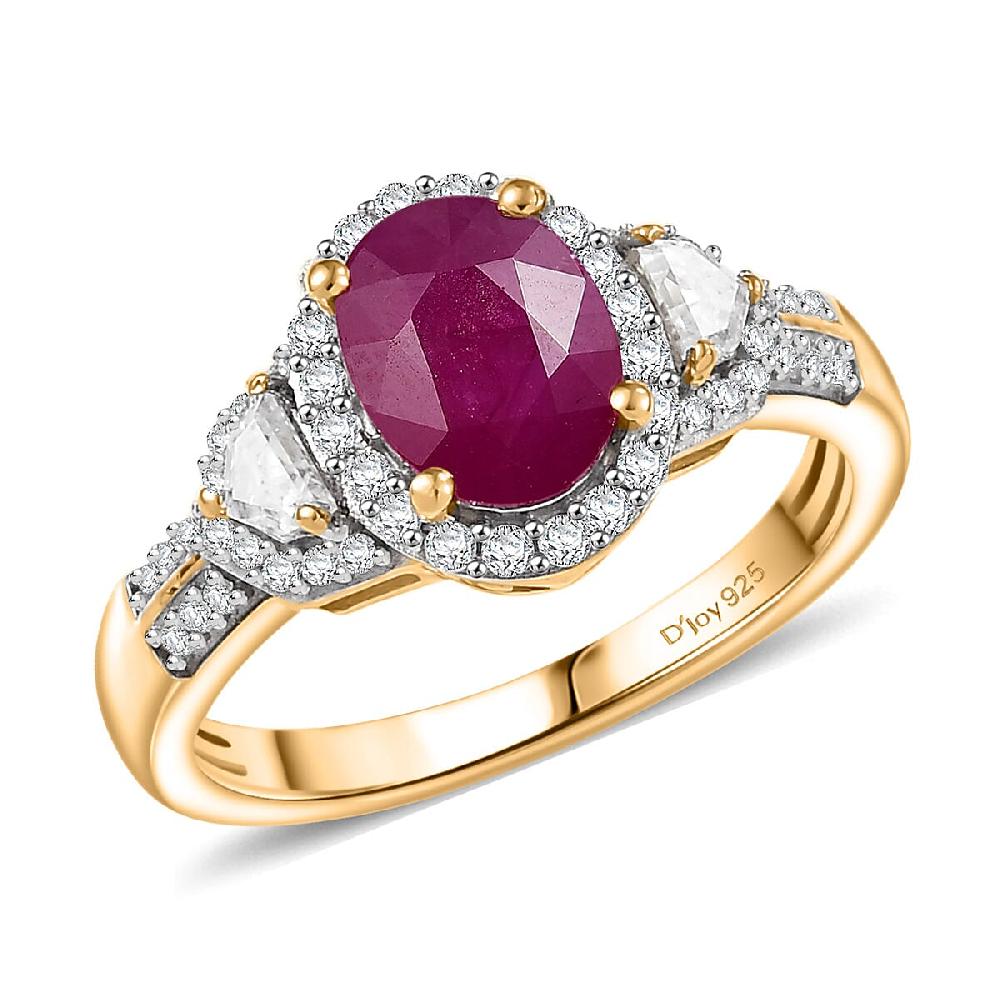 D'Joy AAA Royal Ruby and Moissanite 2.35 ctw Ring in 18K Vermeil Yellow Gold Over Sterling Silver