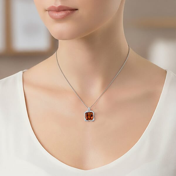 D'Joy AAA Santa Ana Madeira Citrine And Moissanite 5.35 Ctw Poinsettia Flower Pendant Necklace In Rhodium Over Sterling Silver 18 Inches