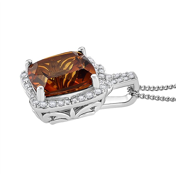 D'Joy AAA Santa Ana Madeira Citrine And Moissanite 5.35 Ctw Poinsettia Flower Pendant Necklace In Rhodium Over Sterling Silver 18 Inches