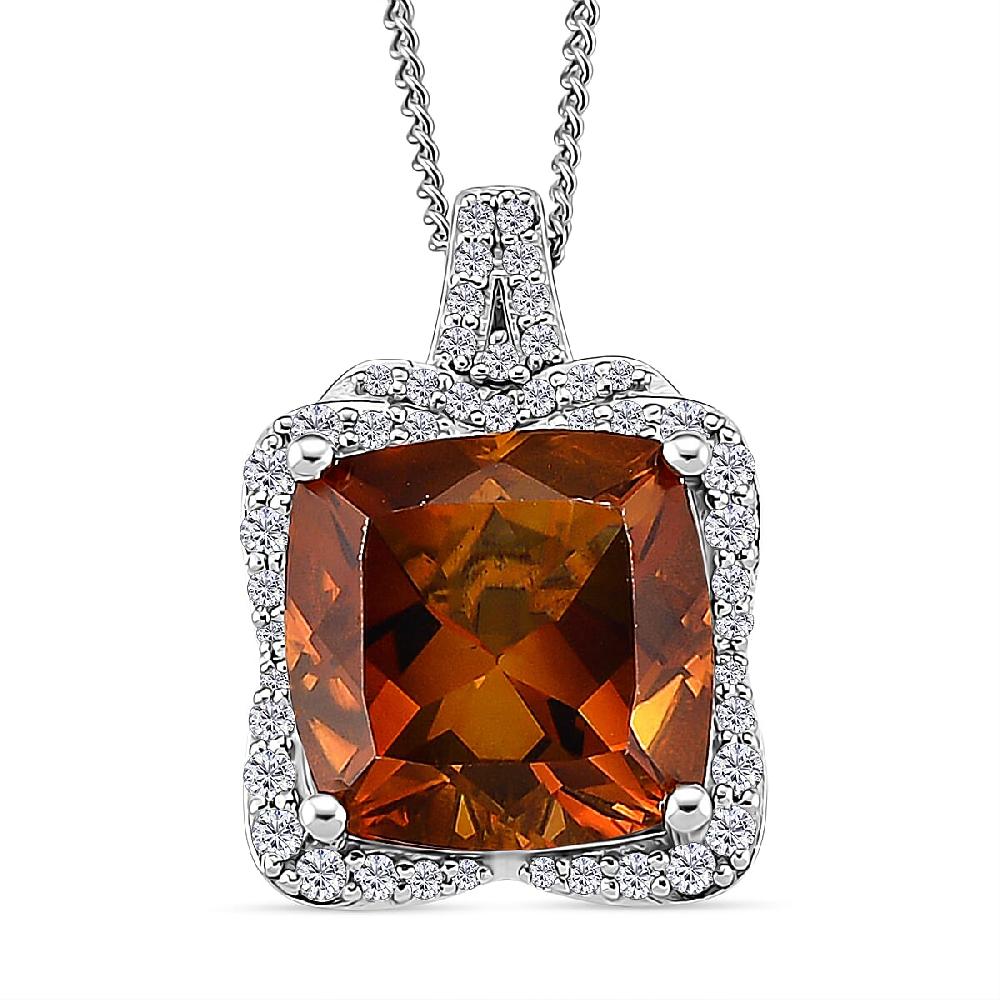 D'Joy AAA Santa Ana Madeira Citrine and Moissanite 5.35 ctw Poinsettia flower Pendant Necklace in Rhodium Over Sterling Silver 18 Inches