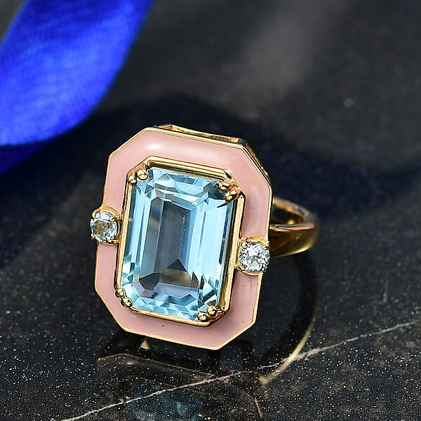 D'Joy AAA Sky Blue Topaz Ring In 18K Vermeil YG Over Sterling Silver 7.90 Ctw