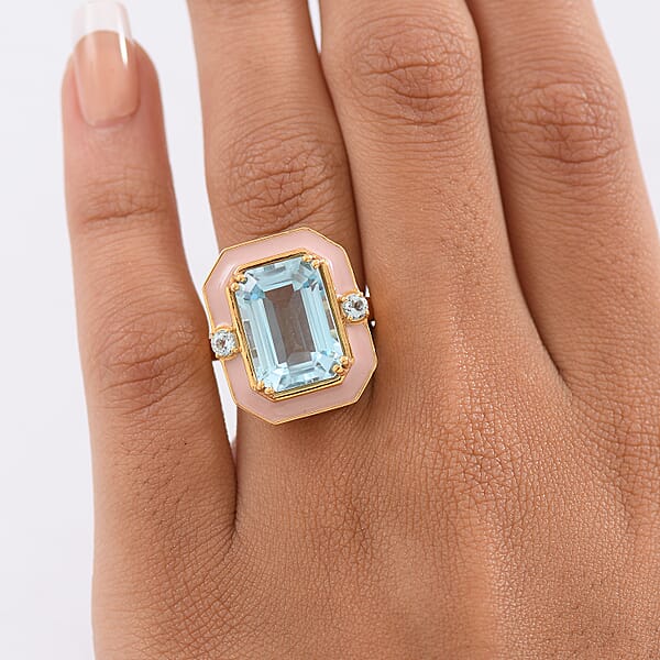 D'Joy AAA Sky Blue Topaz Ring In 18K Vermeil YG Over Sterling Silver 7.90 Ctw