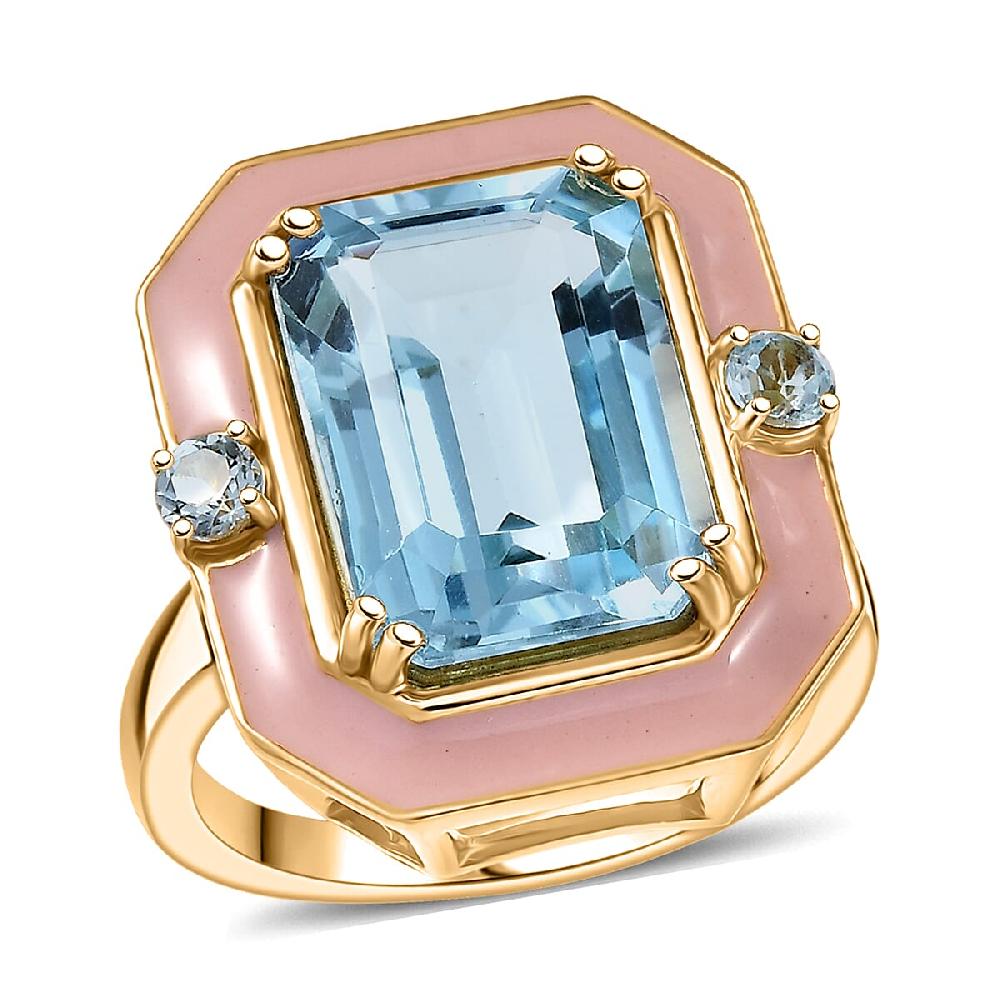 D'Joy AAA Sky Blue Topaz Ring in 18K Vermeil YG Over Sterling Silver 7.90 ctw