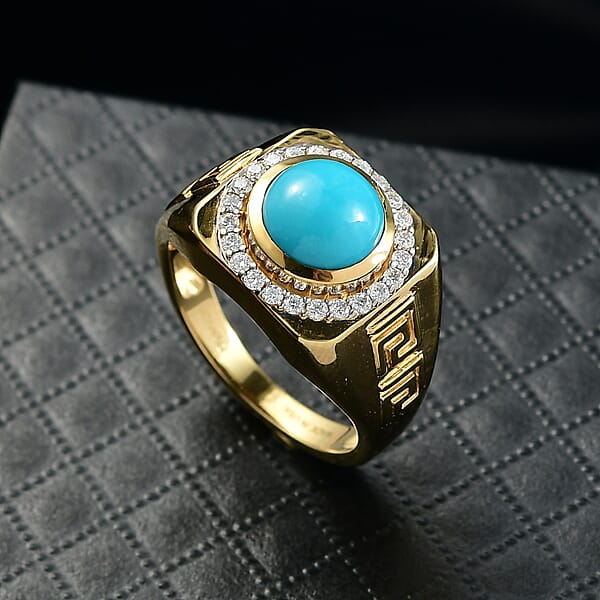 D'Joy AAA Sleeping Beauty Turquoise Moissanite Men's Ring In 18K Vermeil YG Over Sterling Silver 3.10 Ctw