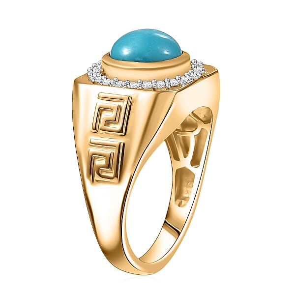 D'Joy AAA Sleeping Beauty Turquoise Moissanite Men's Ring In 18K Vermeil YG Over Sterling Silver 3.10 Ctw