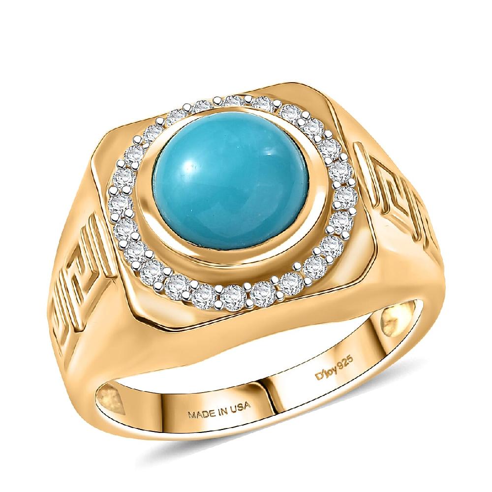 D'Joy AAA Sleeping Beauty Turquoise Moissanite Men's Ring in 18K Vermeil YG Over Sterling Silver 3.10 ctw
