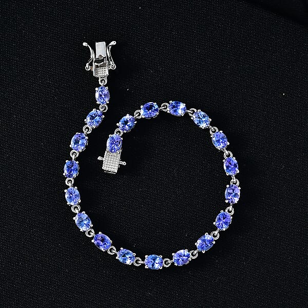 D'Joy AAA Tanzanite 7.80 Ctw Twilight Line Bracelet In Rhodium Over Sterling Silver (6.50 In)