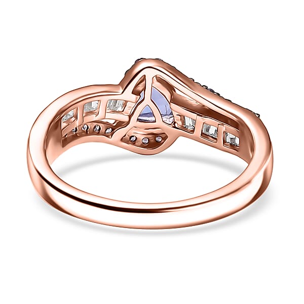 D'Joy AAA Tanzanite And Multi Gemstone 1.30 Ctw Intertwined Elegance Ring In 18K Vermeil Rose Gold Over Sterling Silver