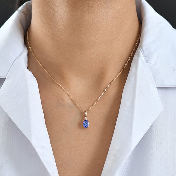 D'Joy AAA Tanzanite And Natural Pink Diamond I3 1.10 Ctw Pendant Necklace In 18K Vermeil Rose Gold Over Sterling Silver 20 Inches