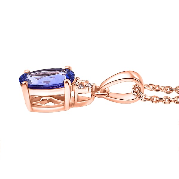D'Joy AAA Tanzanite And Natural Pink Diamond I3 1.10 Ctw Pendant Necklace In 18K Vermeil Rose Gold Over Sterling Silver 20 Inches