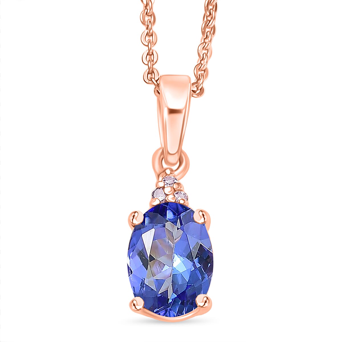 D'Joy AAA Tanzanite and Natural Pink Diamond I3 1.10 ctw Pendant Necklace in 18K Vermeil Rose Gold Over Sterling Silver 20 Inches