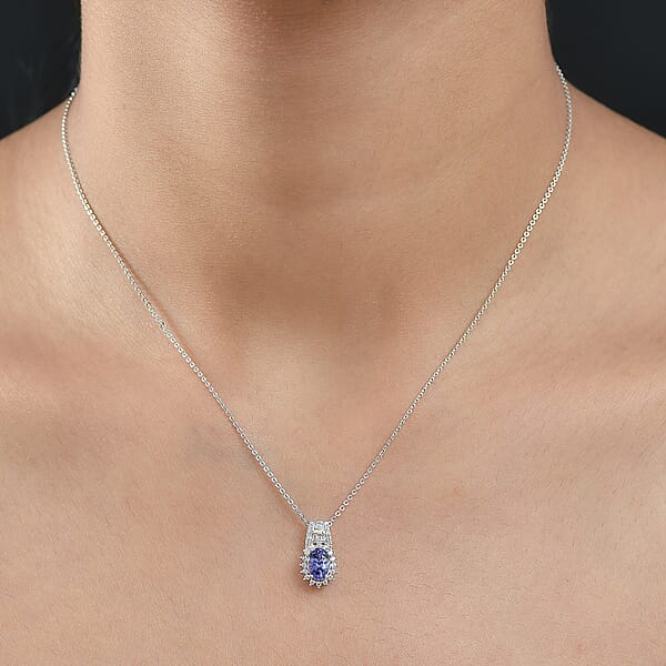 D'Joy AAA Tanzanite And White Zircon 1.30 Ctw Starburst Pendant Necklace In Rhodium Over Sterling Silver 20 Inches