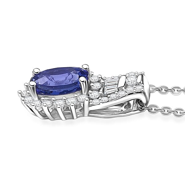 D'Joy AAA Tanzanite And White Zircon 1.30 Ctw Starburst Pendant Necklace In Rhodium Over Sterling Silver 20 Inches