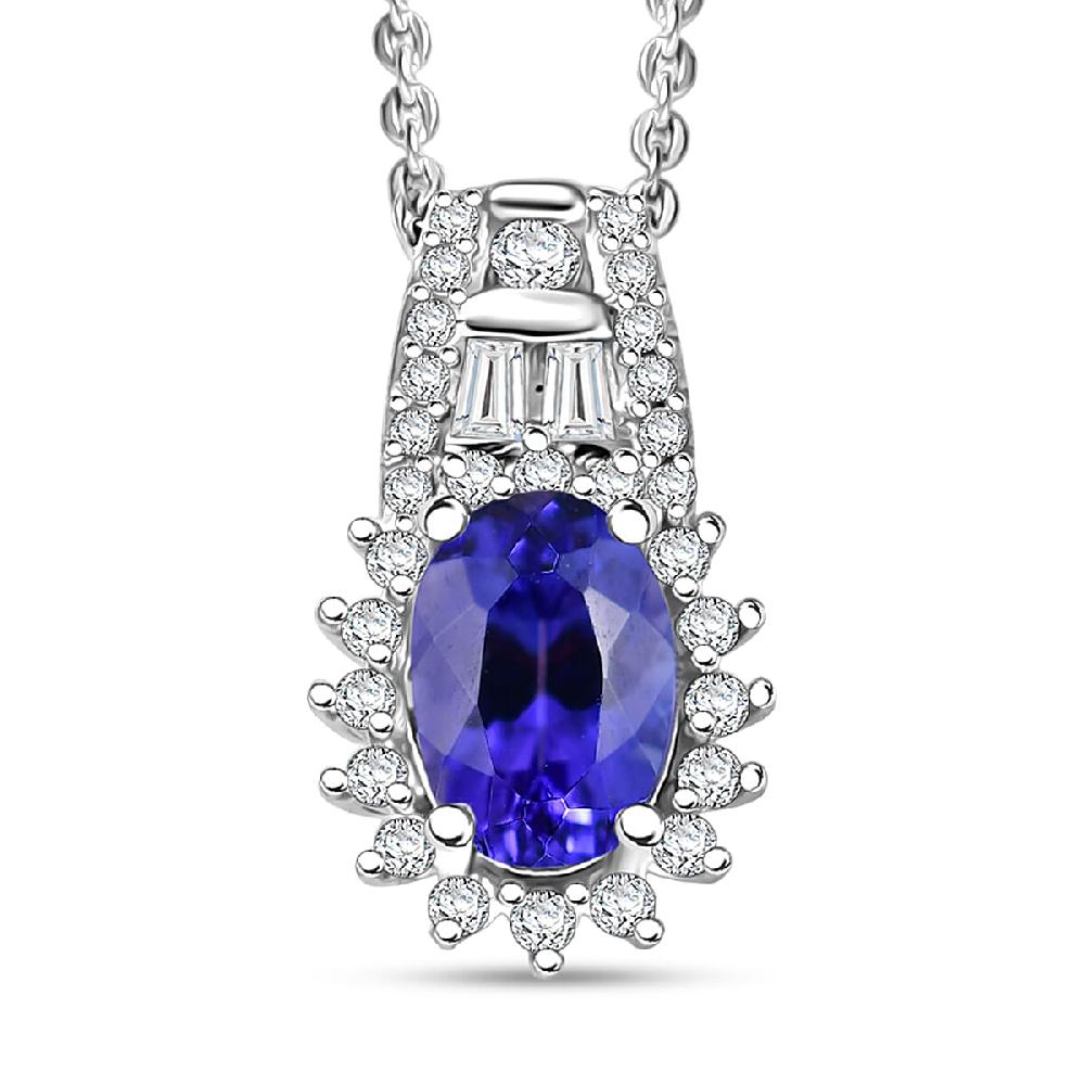 D'Joy AAA Tanzanite and White Zircon 1.30 ctw Starburst Pendant Necklace in Rhodium Over Sterling Silver 20 Inches