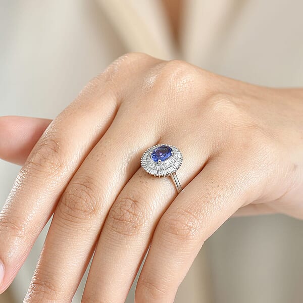D'Joy AAA Tanzanite Diamond Ring In Rhodium Over Sterling Silver 1.40 Ctw