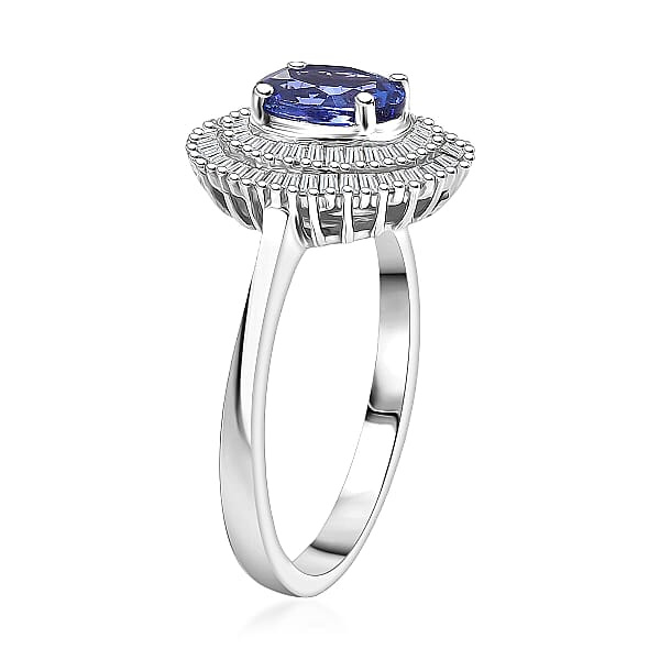 D'Joy AAA Tanzanite Diamond Ring In Rhodium Over Sterling Silver 1.40 Ctw