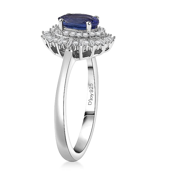 D'Joy AAA Tanzanite Diamond Ring In Rhodium Over Sterling Silver 1.10 Ctw