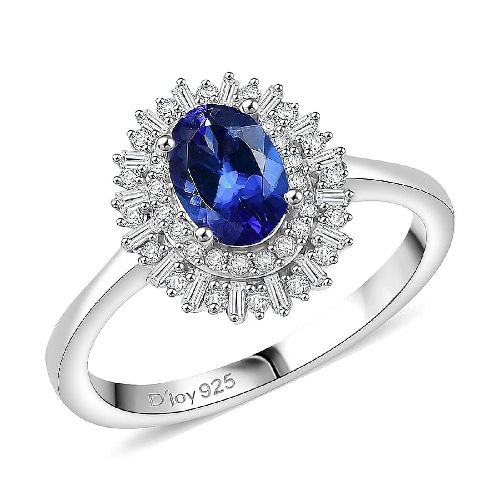 D'Joy AAA Tanzanite Diamond Ring in Rhodium Over Sterling Silver 1.10 ctw