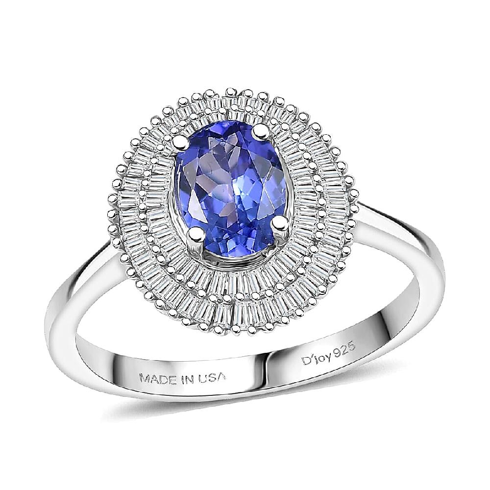 D'Joy AAA Tanzanite Diamond Ring in Rhodium Over Sterling Silver 1.40 ctw