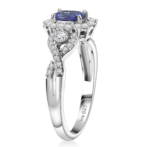 D'Joy AAA Tanzanite Moissanite Ring In Rhodium Over Sterling Silver 1.00 Ctw