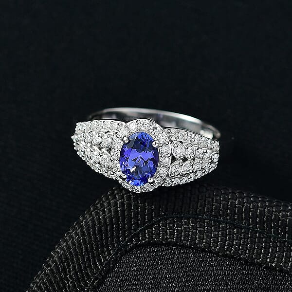 D'Joy AAA Tanzanite Moissanite Ring In Rhodium Over Sterling Silver 1.30 Ctw