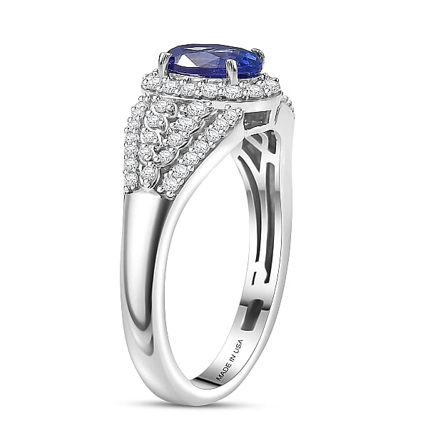 D'Joy AAA Tanzanite Moissanite Ring In Rhodium Over Sterling Silver 1.30 Ctw