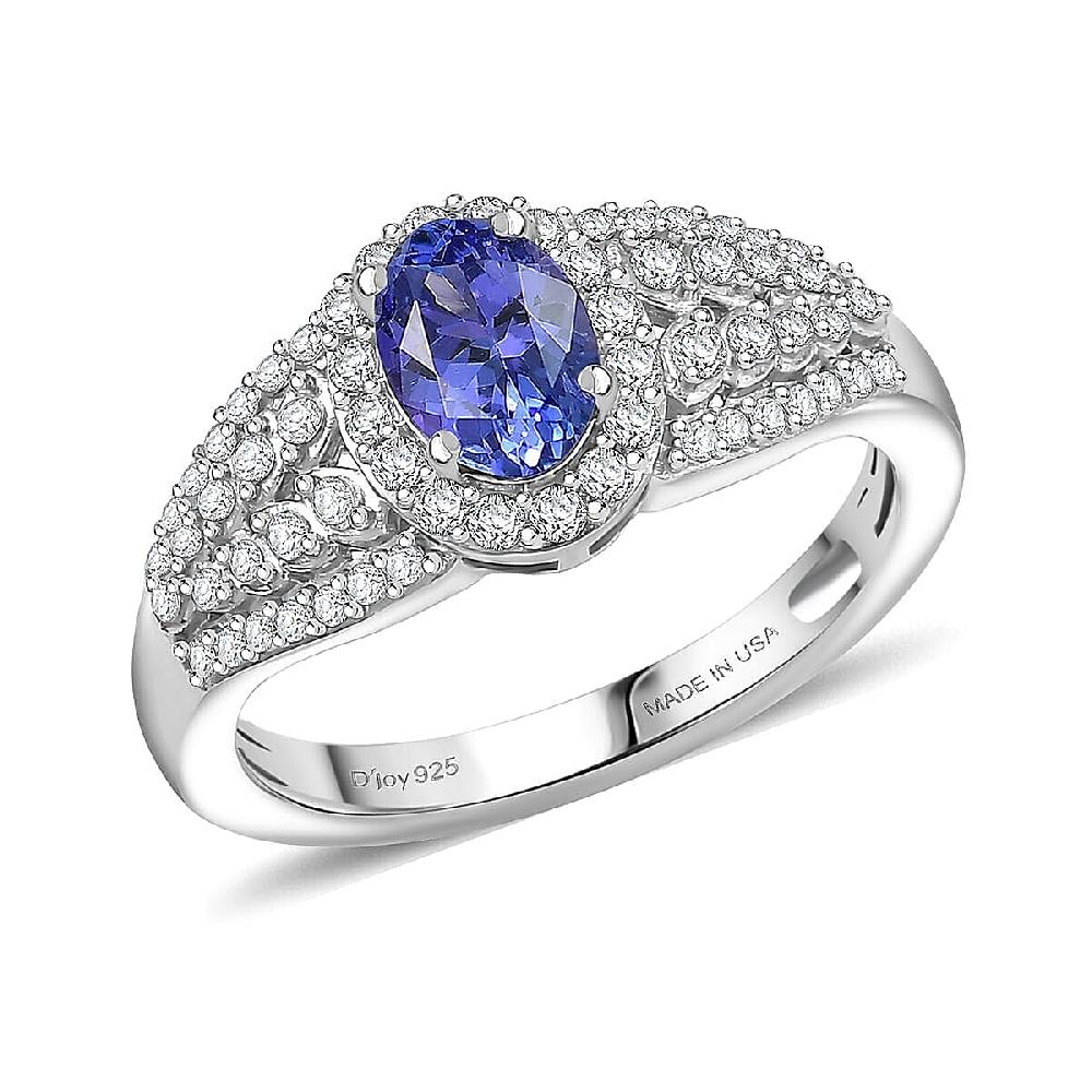 D'Joy AAA Tanzanite Moissanite Ring in Rhodium Over Sterling Silver 1.30 ctw