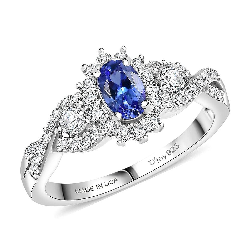 D'Joy AAA Tanzanite Moissanite Ring in Rhodium Over Sterling Silver 1.00 ctw