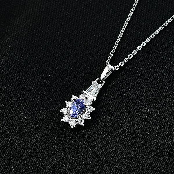 D'Joy AAA Tanzanite Moissanite Starburst Pendant Necklace In Rhodium Over Sterling Silver 0.60 Ctw (20 Inches)