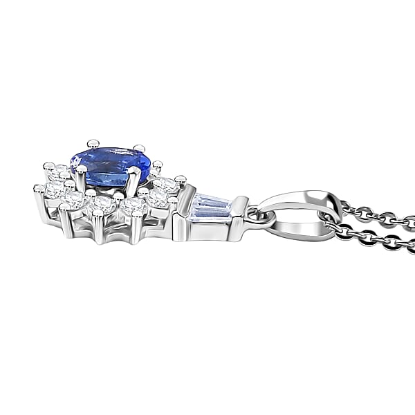 D'Joy AAA Tanzanite Moissanite Starburst Pendant Necklace In Rhodium Over Sterling Silver 0.60 Ctw (20 Inches)
