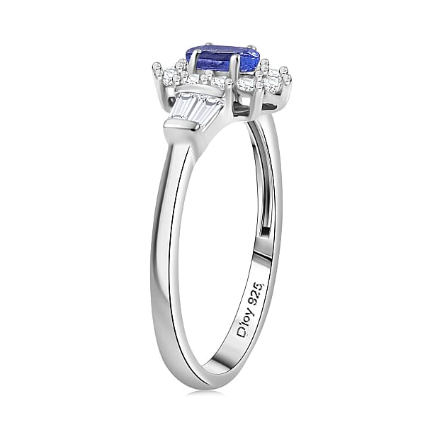 D'Joy AAA Tanzanite Moissanite Starburst Ring In Rhodium Over Sterling Silver 0.65 Ctw
