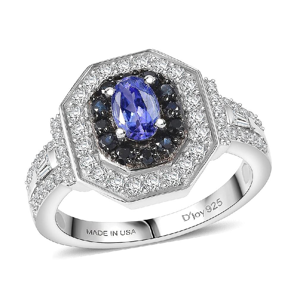 D'Joy AAA Tanzanite Multi Gemstone Halo Ring in Rhodium Over Sterling Silver 1.50 ctw