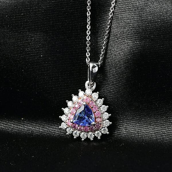D'Joy AAA Tanzanite Multi Gemstone Pendant Necklace In Rhodium Over Sterling Silver 1.60 Ctw (20 Inches)