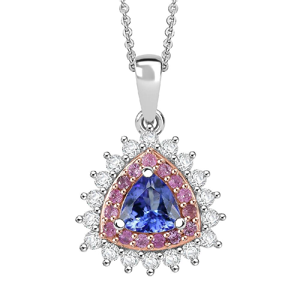 D'Joy AAA Tanzanite Multi Gemstone Pendant Necklace in Rhodium Over Sterling Silver 1.60 ctw (20 Inches)