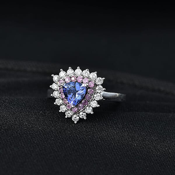 D'Joy AAA Tanzanite Multi Gemstone Ring In Rhodium Over Sterling Silver 1.60 Ctw