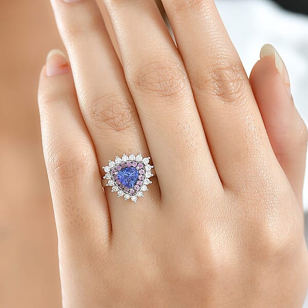 D'Joy AAA Tanzanite Multi Gemstone Ring In Rhodium Over Sterling Silver 1.60 Ctw