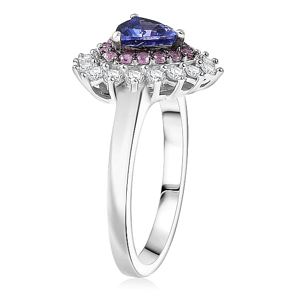 D'Joy AAA Tanzanite Multi Gemstone Ring In Rhodium Over Sterling Silver 1.60 Ctw