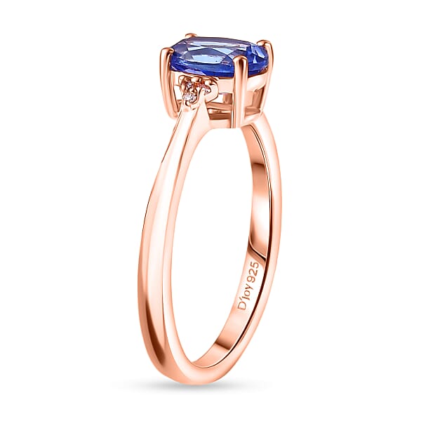 D'Joy AAA Tanzanite Natural Pink Diamond Ring In 18K Vermeil RG Over Sterling Silver 1.10 Ctw