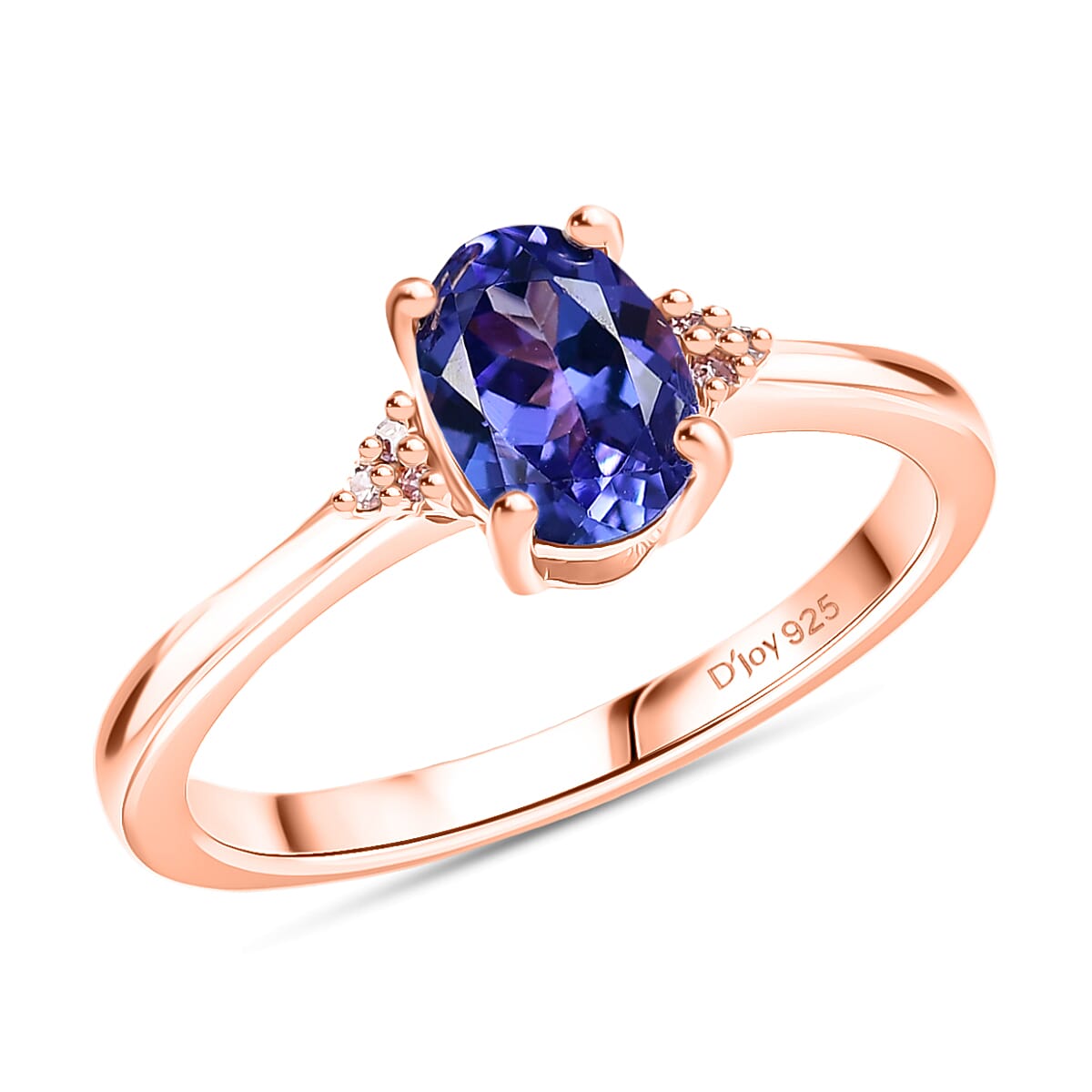 D'Joy AAA Tanzanite Natural Pink Diamond Ring in 18K Vermeil RG Over Sterling Silver 1.10 ctw
